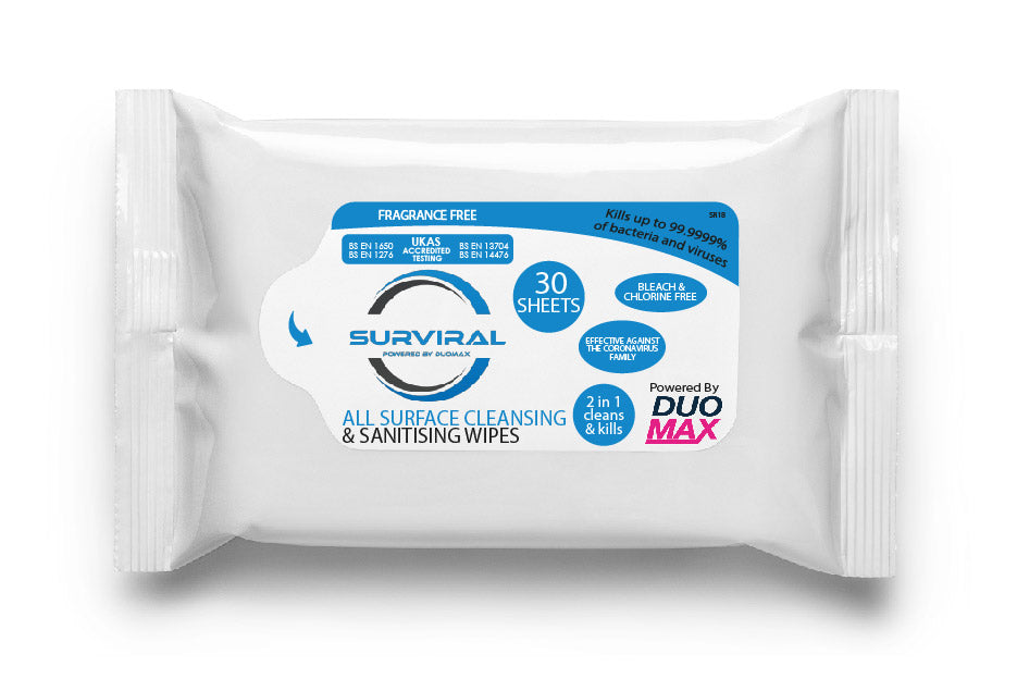 Surviral All Surface Cleaning And Sanitising Wipes Fragrance Free - 30 pack x 5